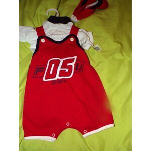 l'enfant outfit boys romper red with white shirt matching hat  size 12month